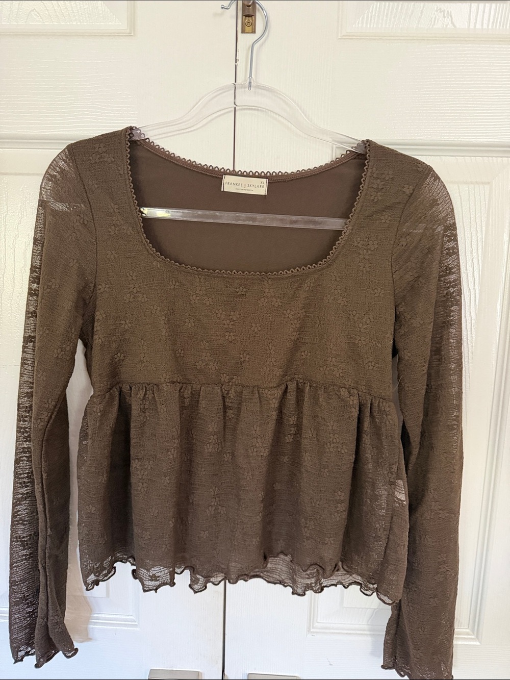 Frenchi Olive Lace Peplum Long-Sleeve Tunic